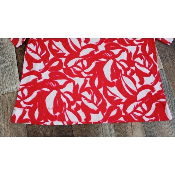 Women's Chico's Pima Leaf Print Everyday Tee Red White, Size XL - Picture 8 of 12